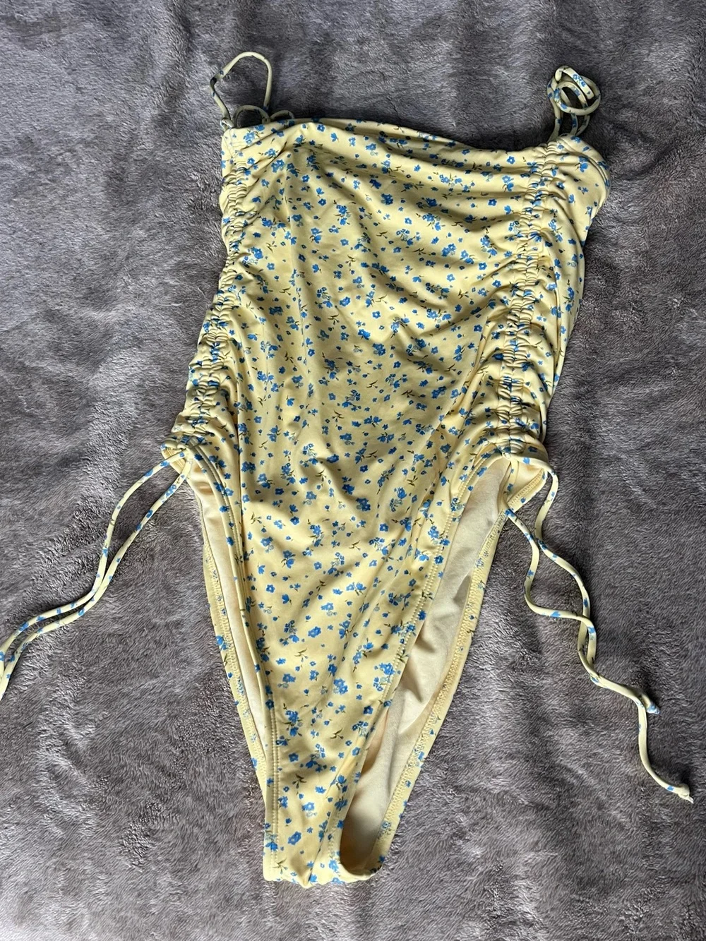 Wild Fable Yellow Floral One-Piece Swimsuit with Blue Flowers